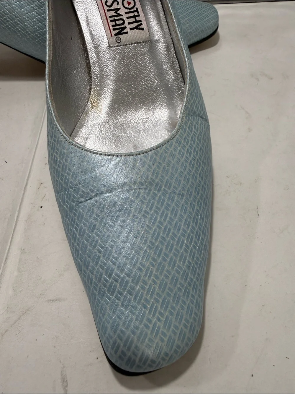 Timothy Hitsman VTG Textured Light Blue Pump Shoe Metal Heart Block Heel 5.5-6?